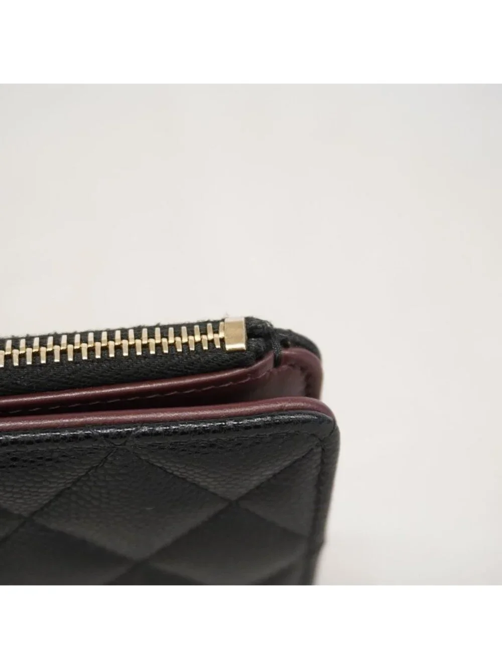 Chanel Wallet Quilted Caviar Leather Black Champagne Gold